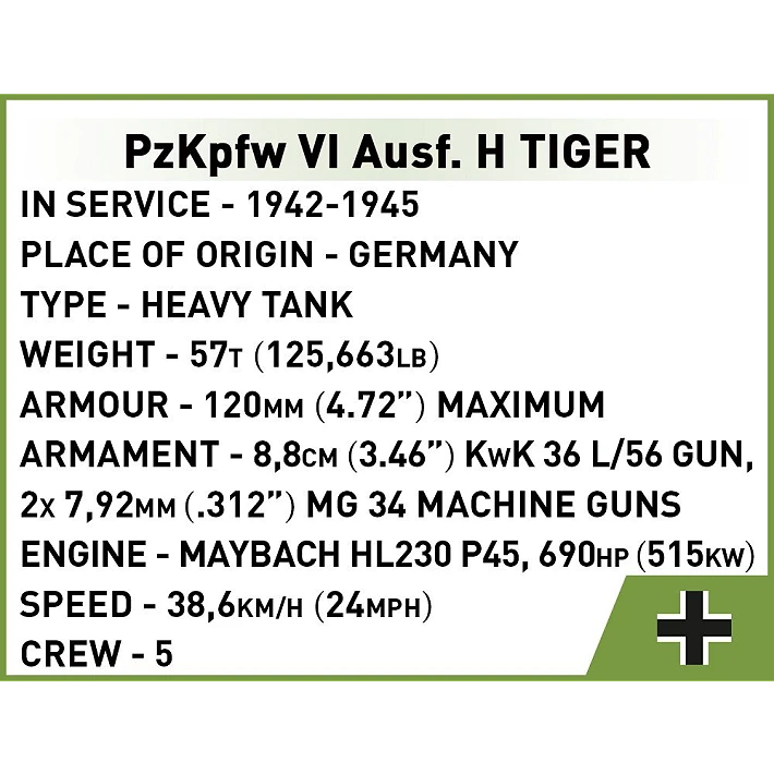 Historical specification panel for the PzKpfw VI Ausf. H Tiger tank
