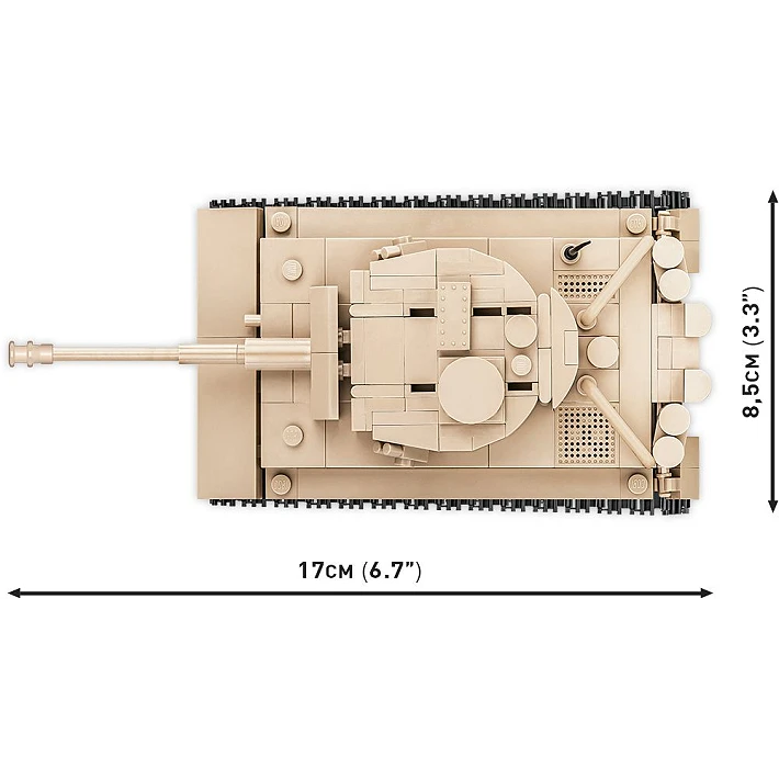 Top view of the COBI PzKpfw VI Tiger 131 model showing 17 cm length and 8.5 cm width