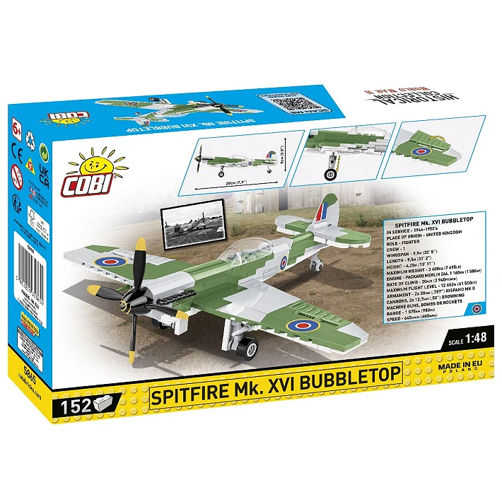 COBI Spitfire Mk. XVI Bubbletop building set box shown from the back and side