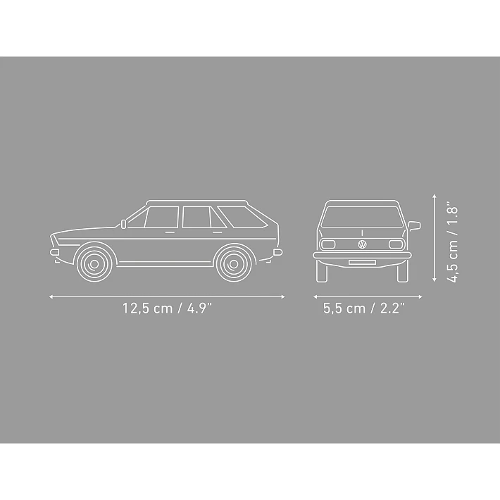 COBI Volkswagen Passat B1 Variant model dimensions showing 12.5 cm length, 5.5 cm width and 4.5 cm height