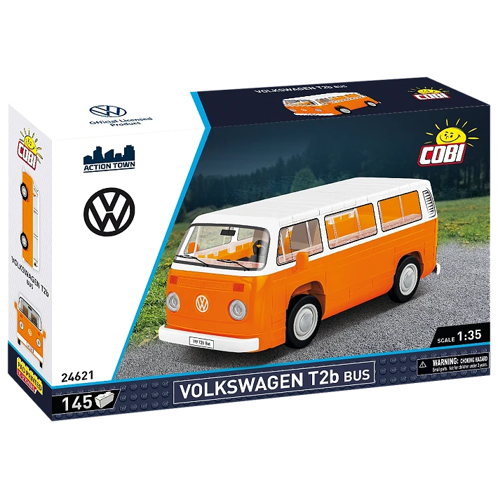 COBI Volkswagen T2b Bus building set box showing the orange and white bus model from the front and side
