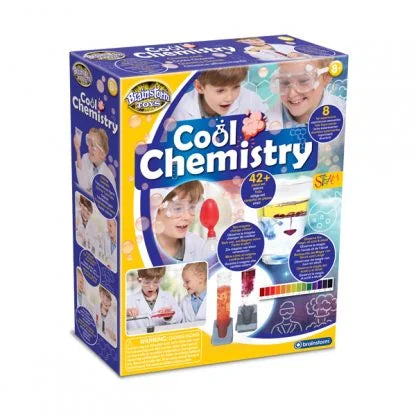 Cool Chemistry kit box with children performing experiments and colourful science graphics