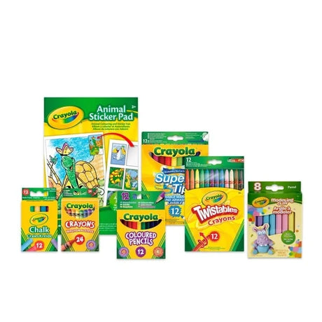 Art materials from Crayola Colour & Create Tub arranged neatly – Ireland