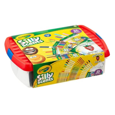 Crayola Silly Scents Tub shown from the side with red lid and yellow display sleeve – Ireland