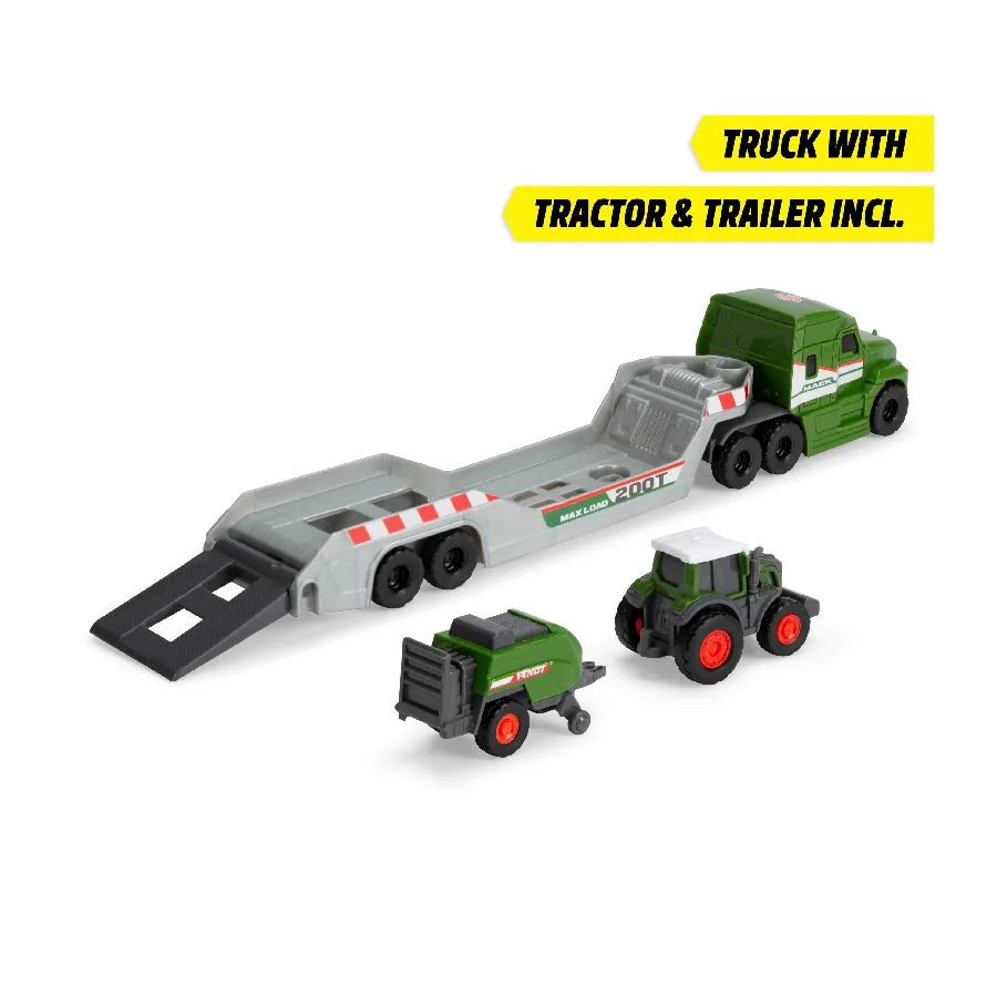 Dickie Toys Fendt Micro Farm Truck with ramp trailer tractor and baler separated for play