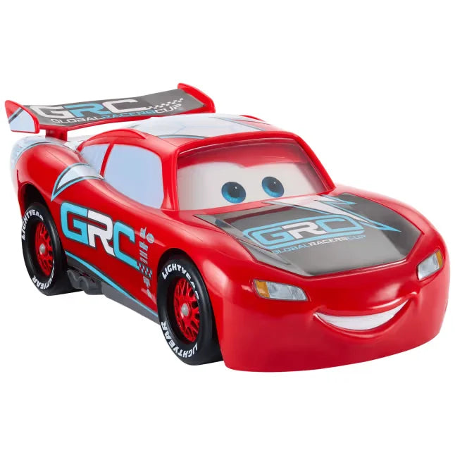 Disney Cars Drift & Race Lightning McQueen red toy car with GRC design and smiling face.