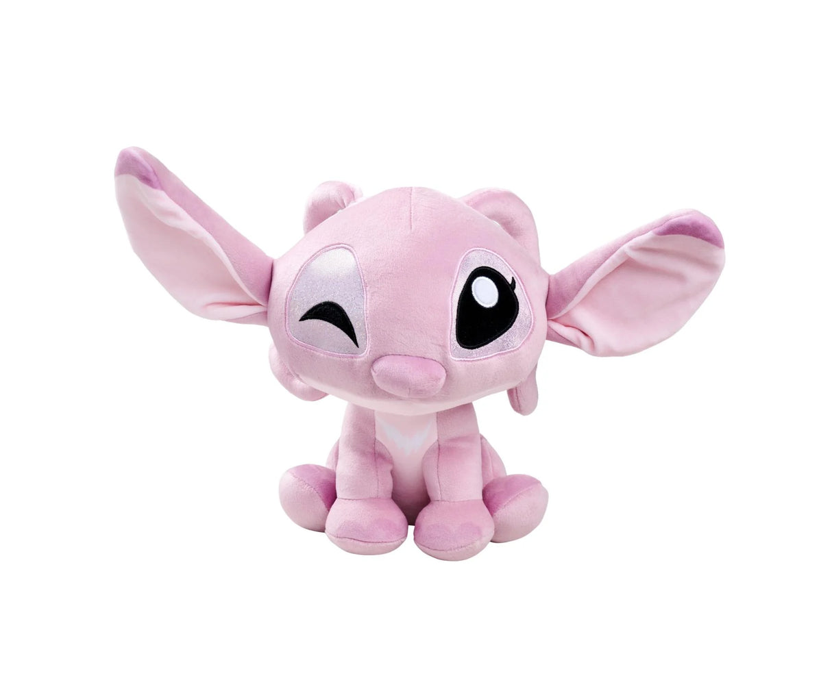 Angel plush toy from Disney Lilo and Stitch Doorables series, pink with large ears and a smiling face sitting upright.