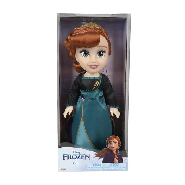 Disney Frozen Anna Toddler Doll packaged in display box wearing teal Queen Anna gown and tiara in Ireland.