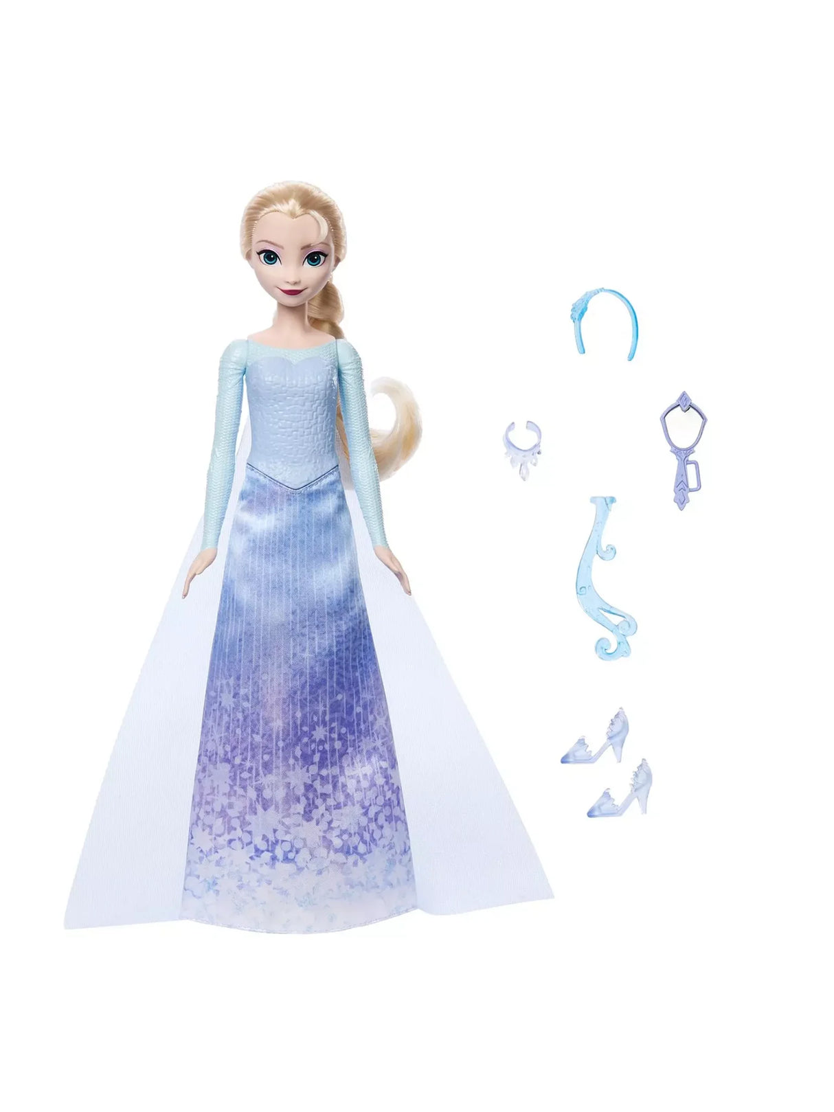 Disney Frozen Spin & Reveal Elsa doll shown with accessories and Frozen-themed outfit