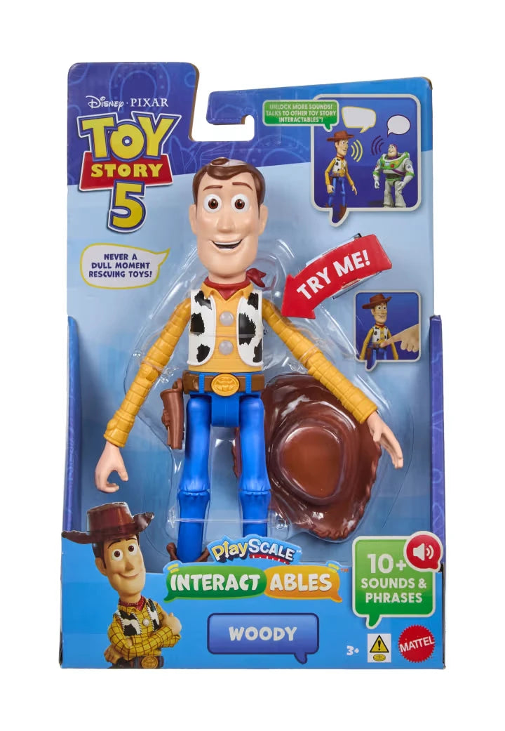 Toy Story 5 Interactables Woody figure shown in front packaging