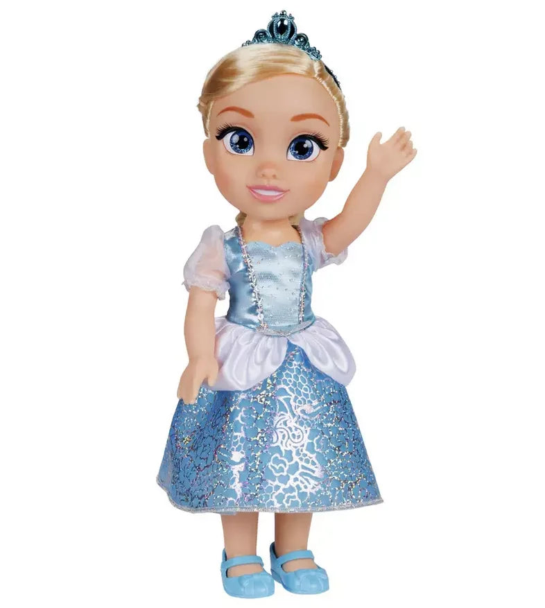Disney Princess Cinderella Toddler Doll smiling and waving in shimmering gown, tiara, and shoes in Ireland.