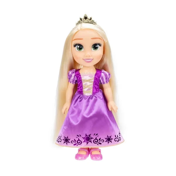 Disney Princess Rapunzel doll with long blonde hair, purple dress, tiara and pink shoes