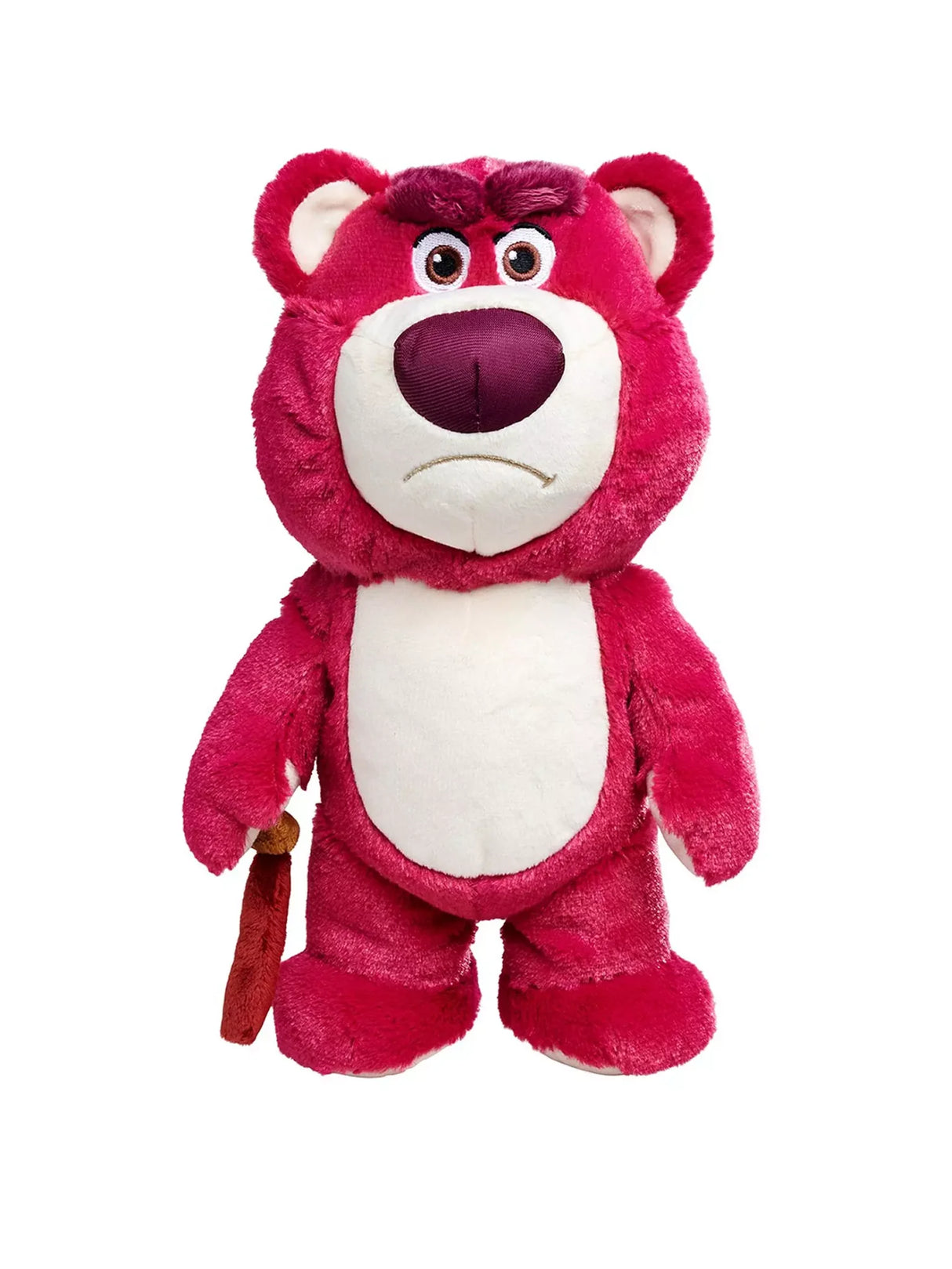 Front view of the 25 cm Lotso bear plush from Toy Story, cane visible, soft textured fabric.