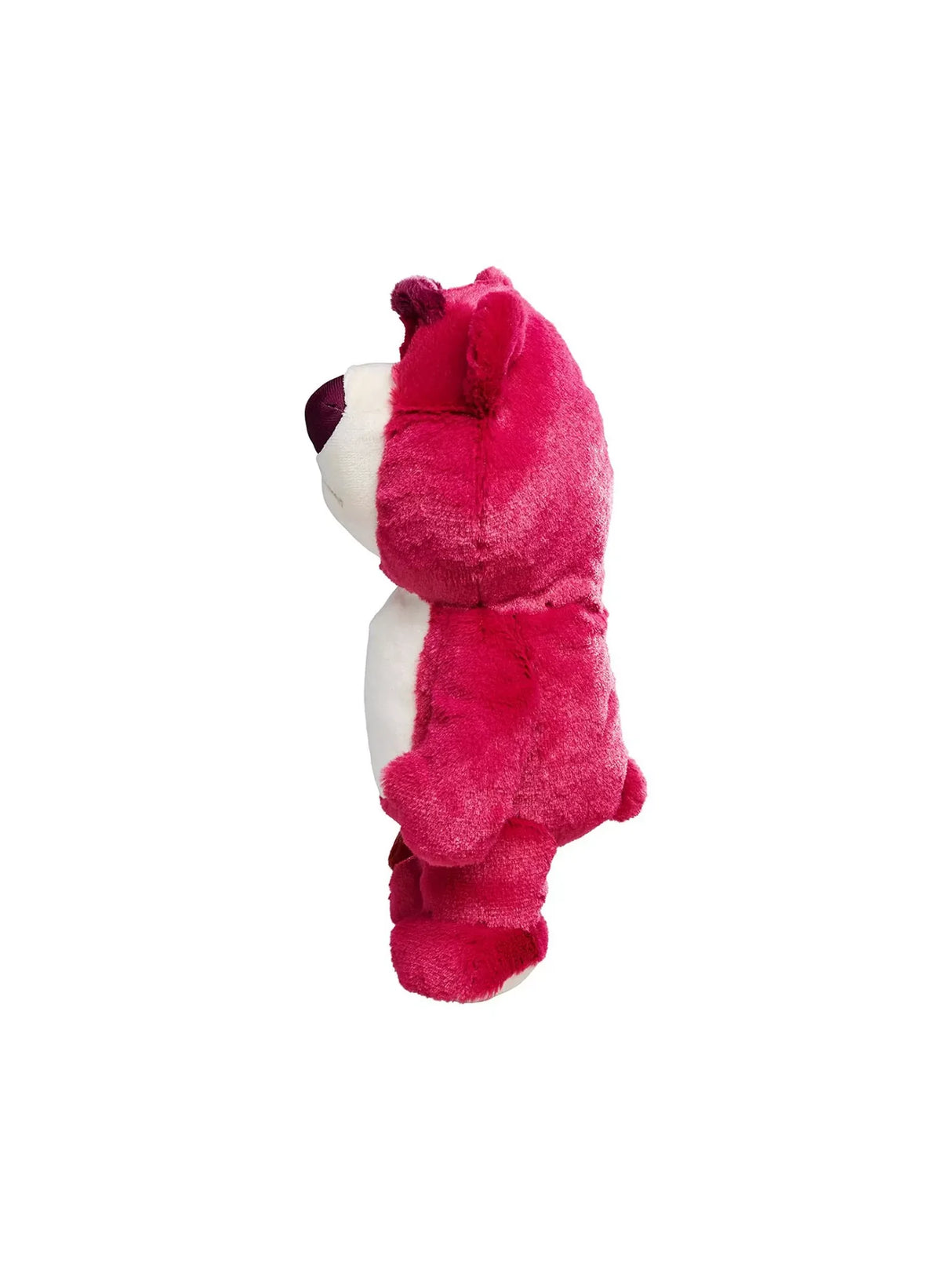 Side view of the Disney Toy Story Lotso plush toy showing walking cane and fluffy texture.