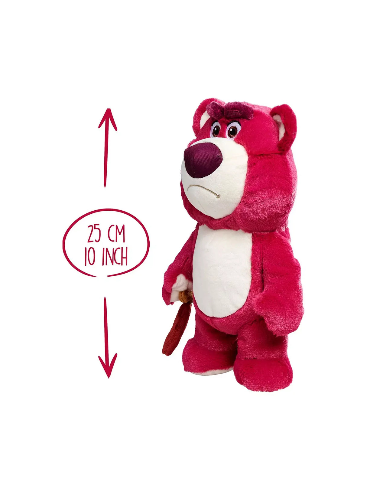 Lotso 25 cm plush toy from Disney Toy Story holding a cane, pink fur with white belly.