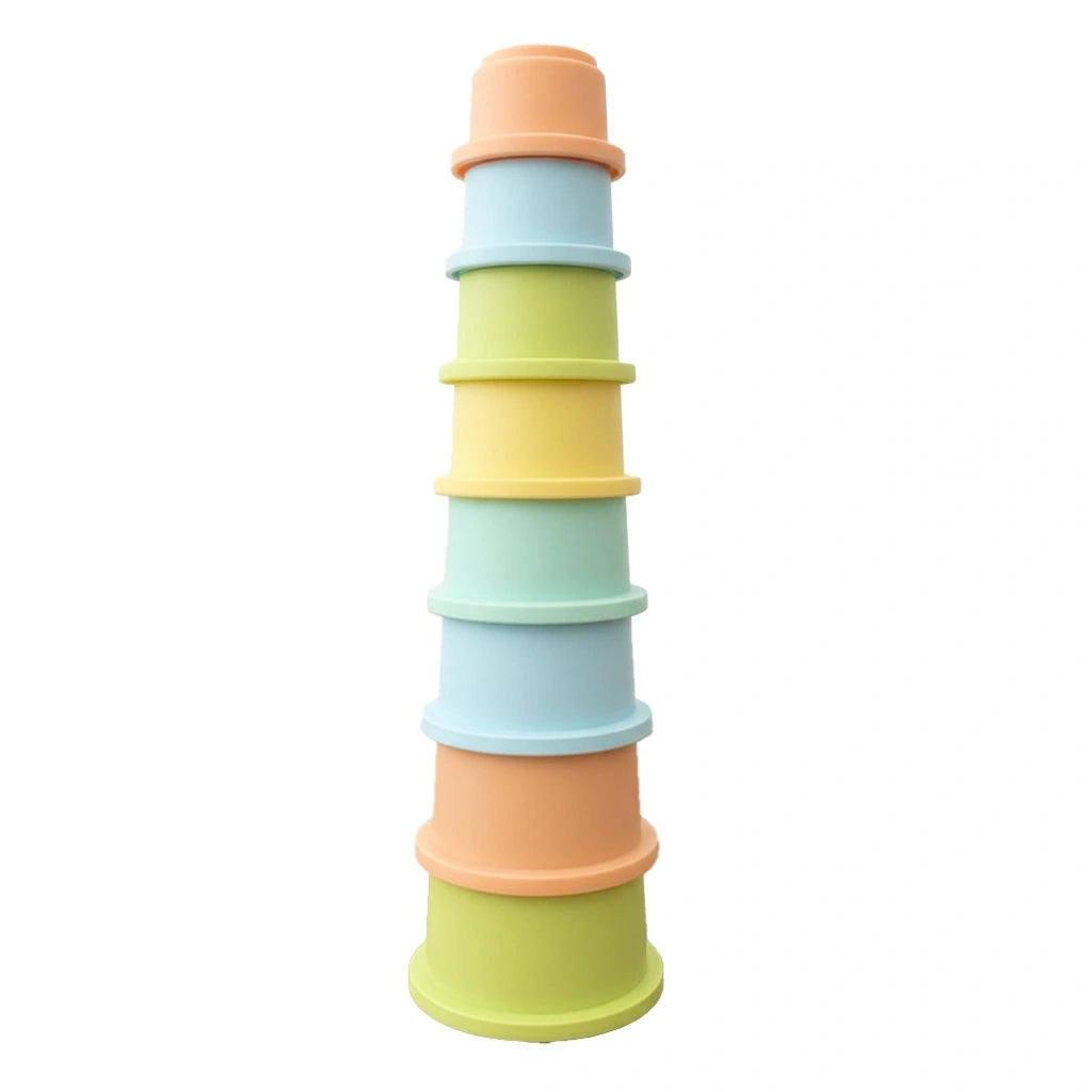 Dolu Round Stacking Cups stacked into a tall tower