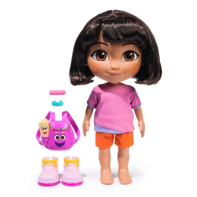 Dora Sing & Explore Best Friend Doll with Backpack, removable shoes, hair clip, and bracelet shown in Ireland.