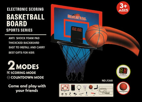 Digital scoreboard close-up showing scoring display on the Electronic Scoring Basketball Set for kids
