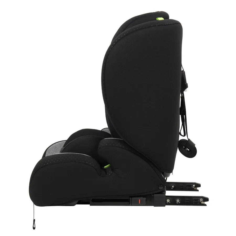 Side profile of Enfasafe Spirit iX R129 i-Size ISOFIX car seat showing profile of seat structure and ISOFIX rail connectors