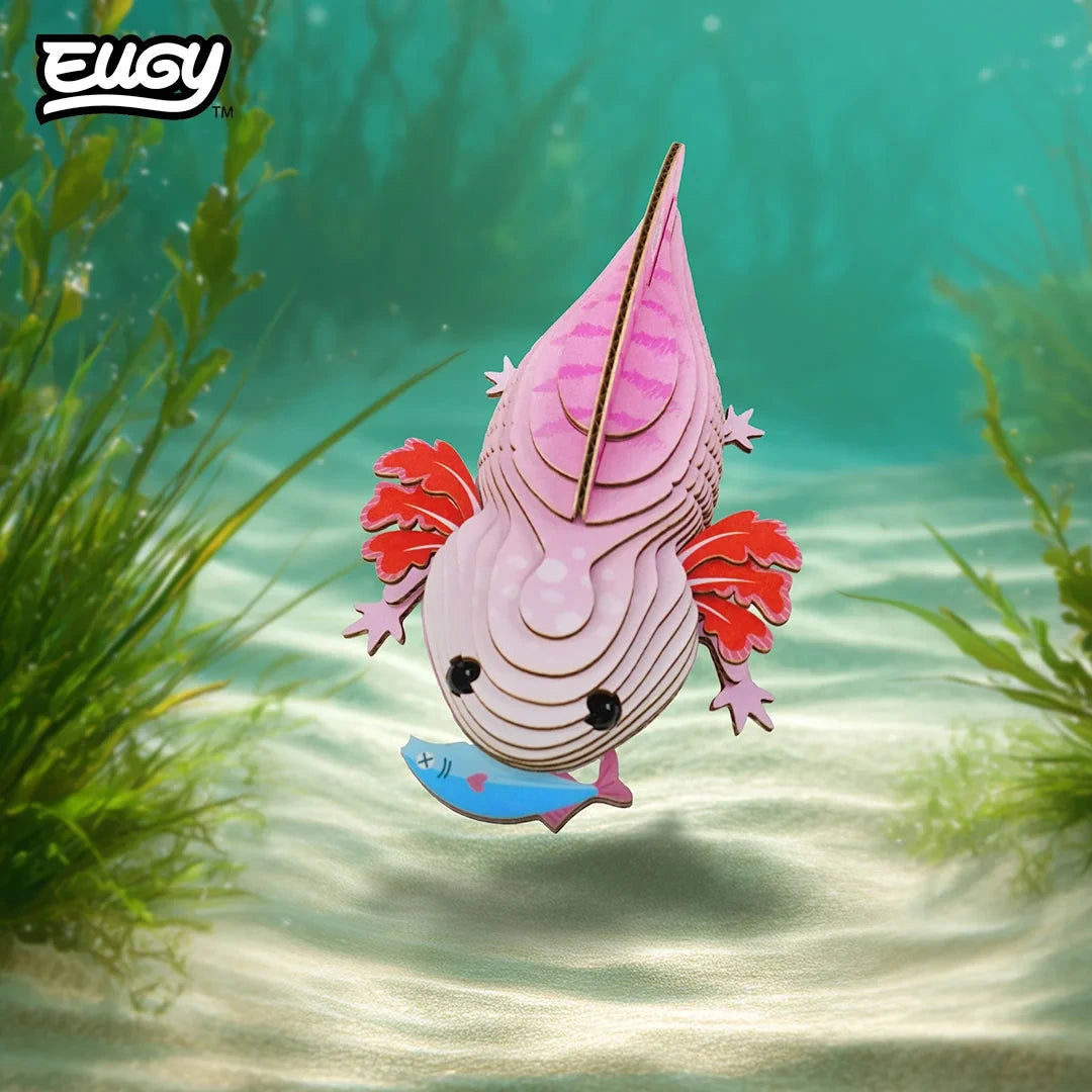 EUGY Axolotl front view underwater showing smiling face and red gills