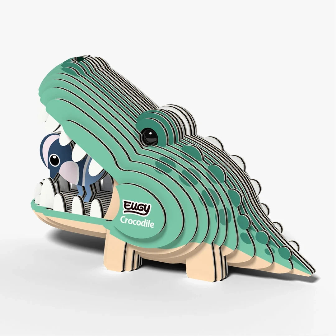 EUGY Crocodile front view showing open mouth and layered cardboard body