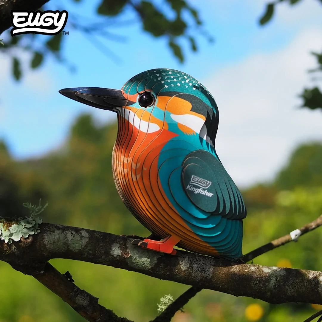 EUGY Kingfisher model perched on a tree branch outdoors