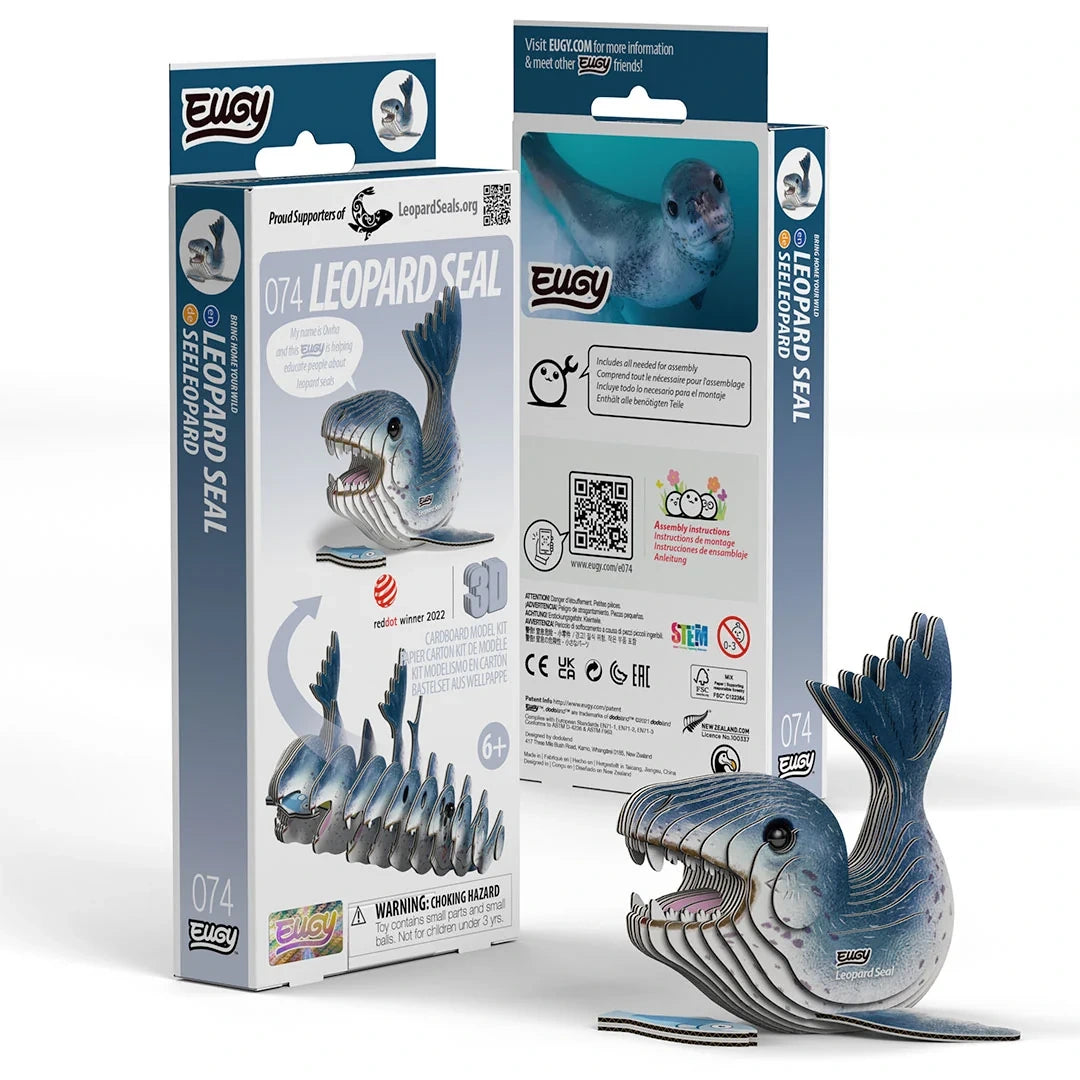 EUGY Leopard Seal packaging front and back with completed model