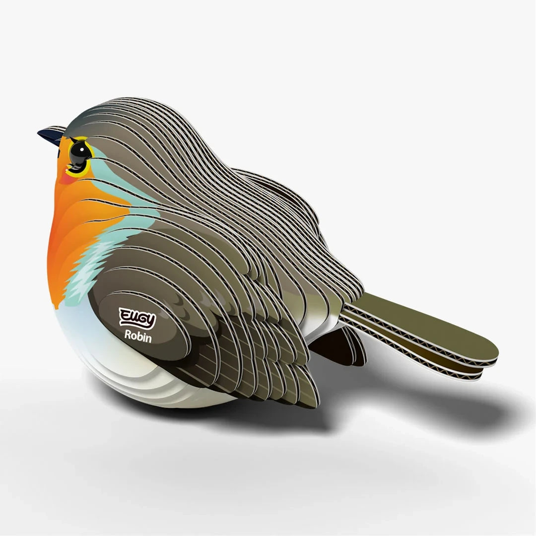 EUGY Robin rear three quarter view showing layered back feathers and tail