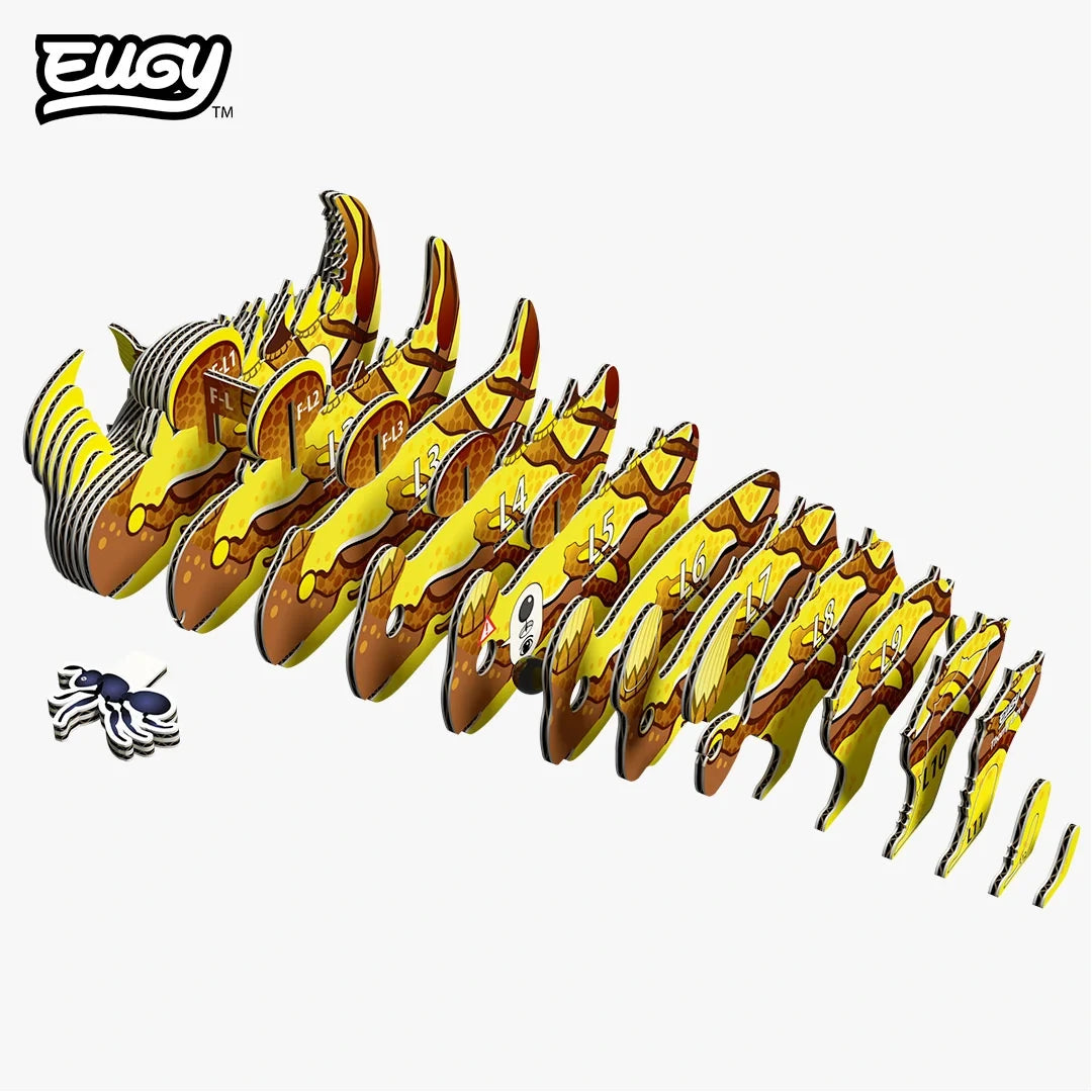 EUGY Thorny Devil numbered cardboard pieces shown in assembly order