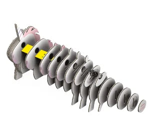 EUGY Unicorn 3D model parts displayed in numbered layers showing how the cardboard pieces assemble together