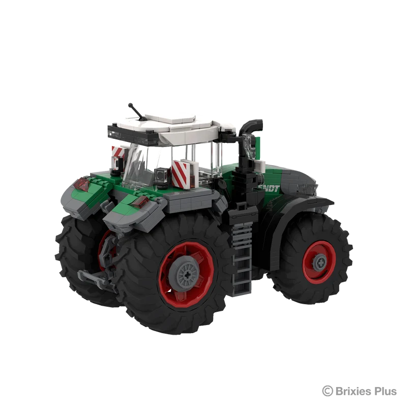 BRIXIES Plus Fendt 1052 Vario viewed from the rear side showing the rear linkage, cab, side ladder and large red rimmed tractor wheels