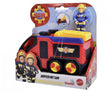 Fireman Sam Junior Jupiter toy fire engine packaged with Sam figure in colourful retail box from Simba Toys.