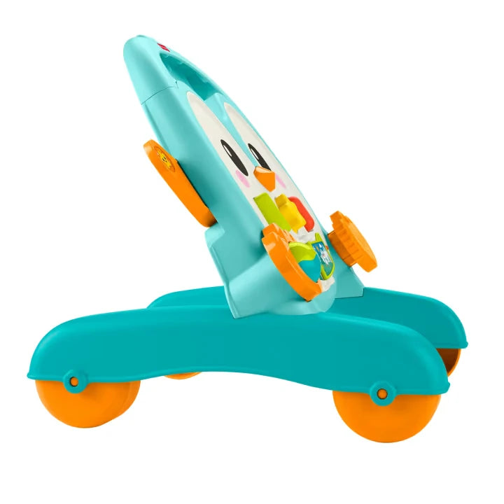 Fisher-Price Musical Penguin Activity Walker showing the four-wheel base and side view