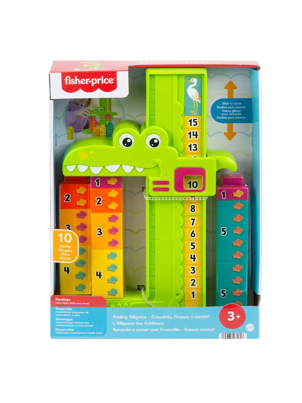 Fisher Price Adding Alligator educational toy in retail box with colourful counting blocks for preschool learning