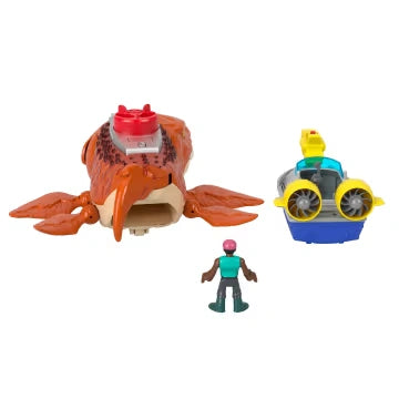 Rear view of the Fisher-Price Imaginext Aquachomp Mosasaurus with patrol boat and figure