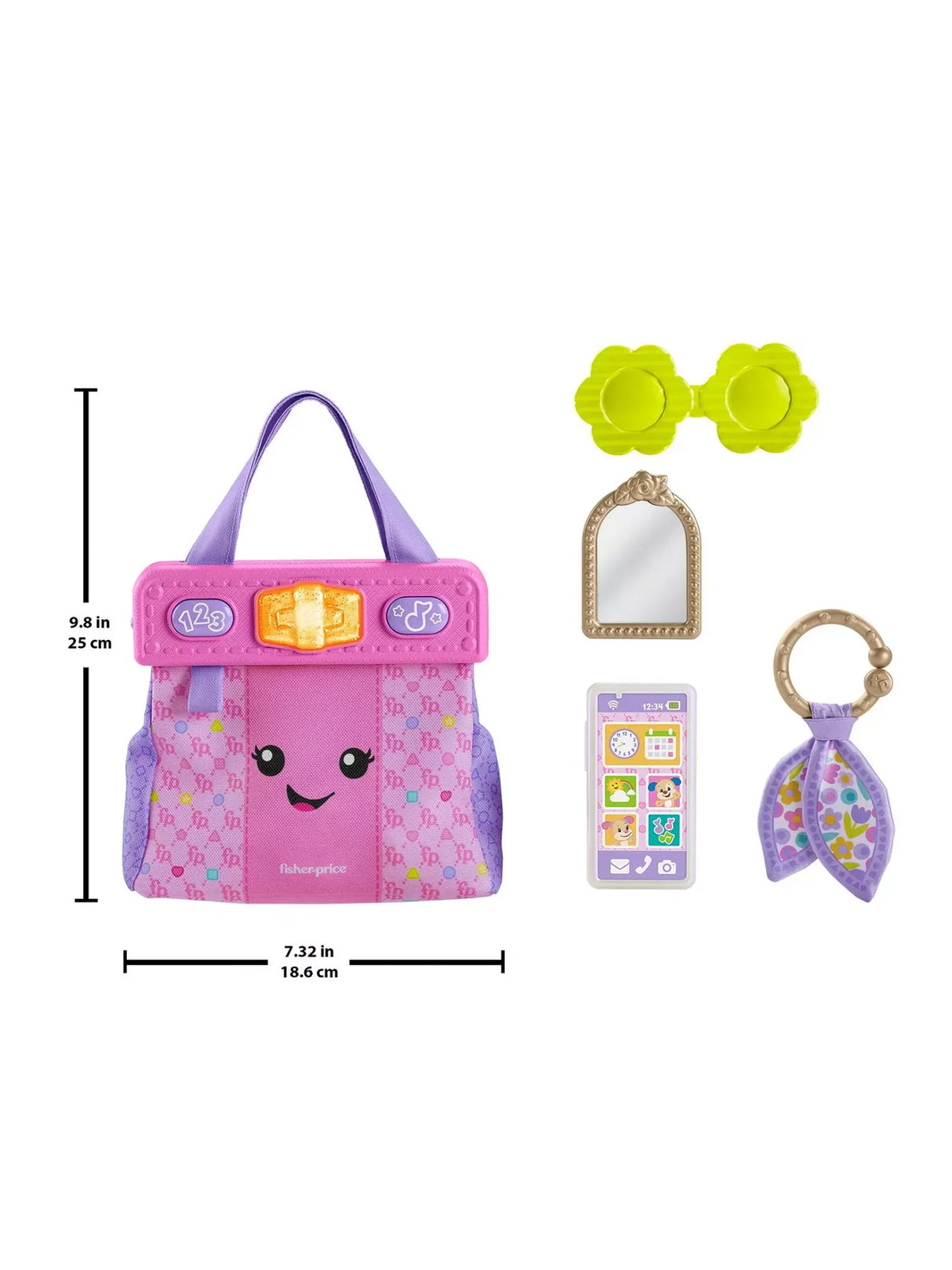 Fisher-Price Laugh & Learn Going Places Learning Purse in pink and purple with light-up clasp buttons