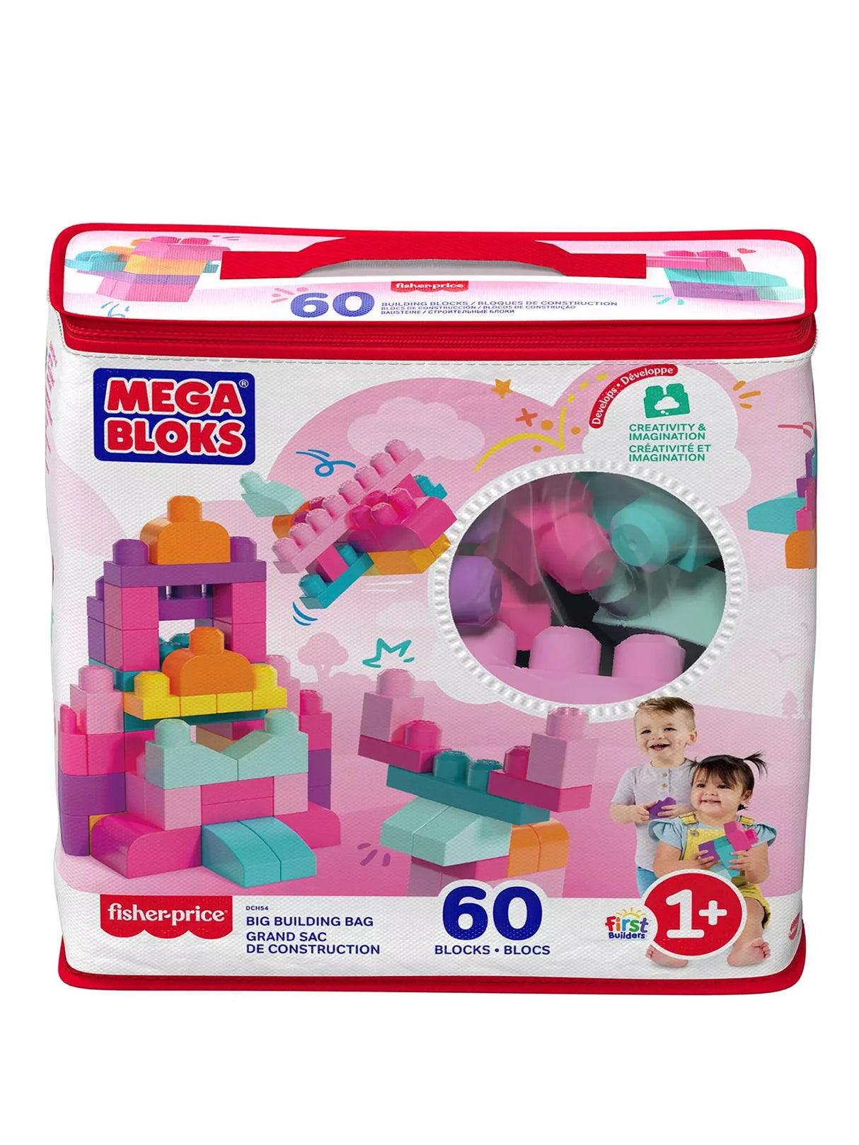 Fisher-Price Mega Bloks Big Building Bag pastel set with 60 colourful blocks for toddlers