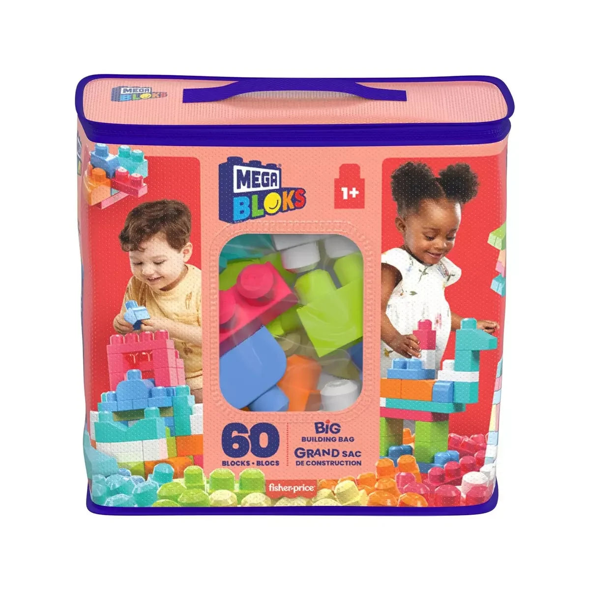 Fisher-Price Mega Bloks Big Building Bag regular colour set with 60 bright learning blocks