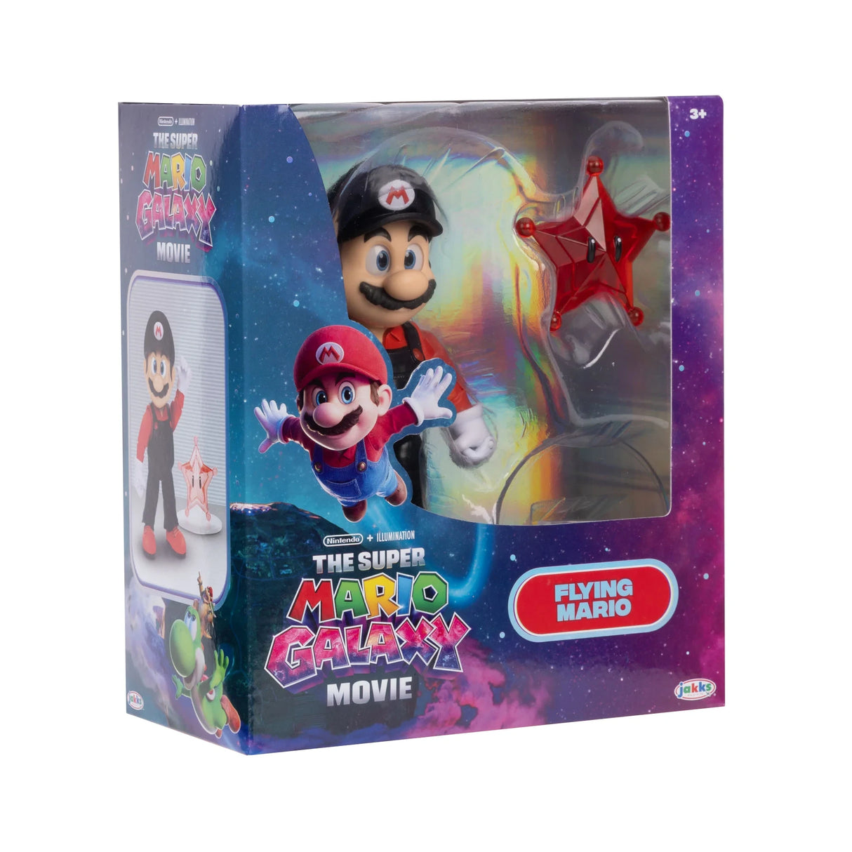 Flying Mario with Red Star figure in The Super Mario Galaxy Movie packaging viewed from the left