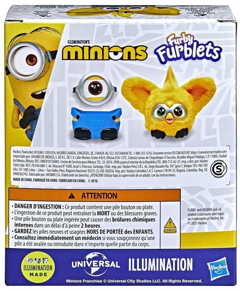 Furby Furblets Minions retail box shown from the back