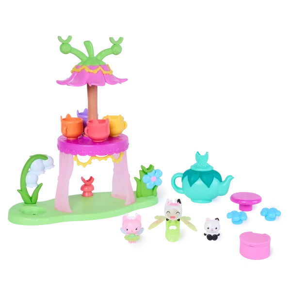 Gabby's Dollhouse Fairylandia tea party playset and accessories.