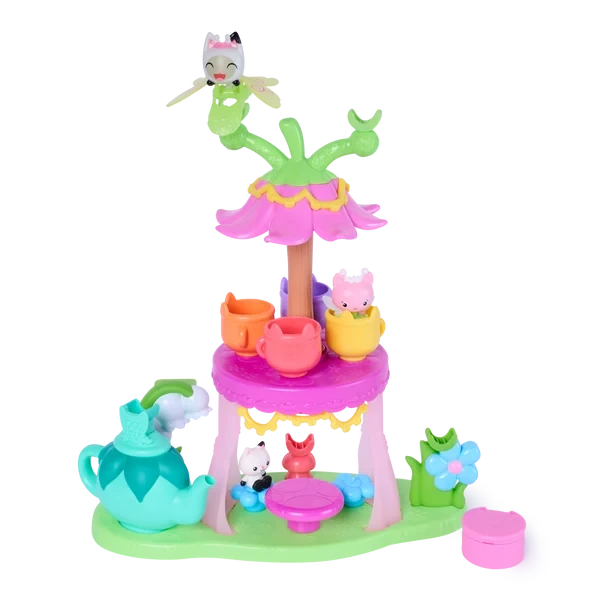 Gabby's Dollhouse Fairylandia Flutter-riffic Tea Party Playset with its decorative tea party stand.