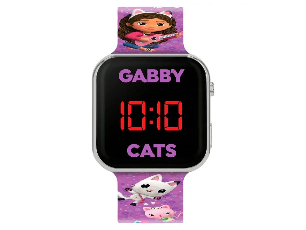 Close-up of Gabby’s Dollhouse digital LED watch face with Gabby and cat strap detail in Ireland