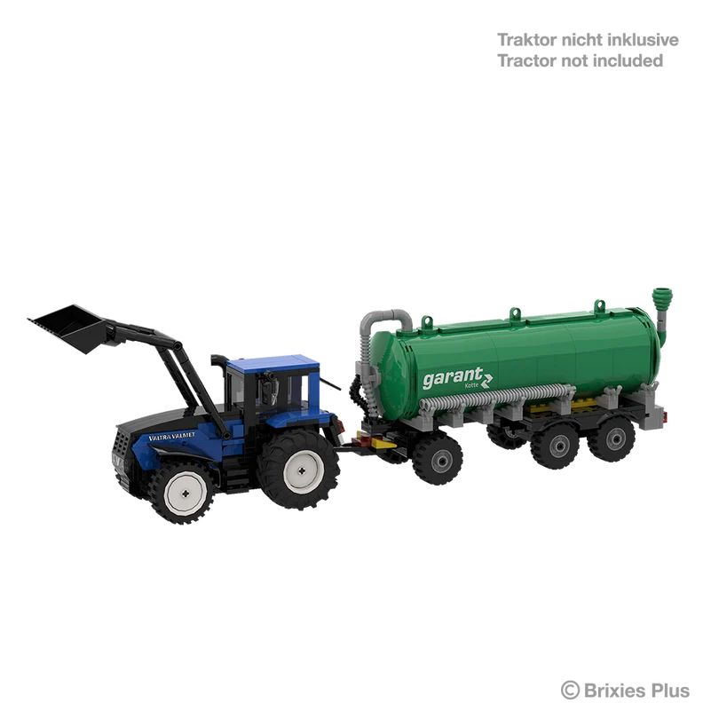 BRIXIES Plus Garant Kotte Slurry Tanker connected to a blue tractor for display, with the image stating that the tractor is not included