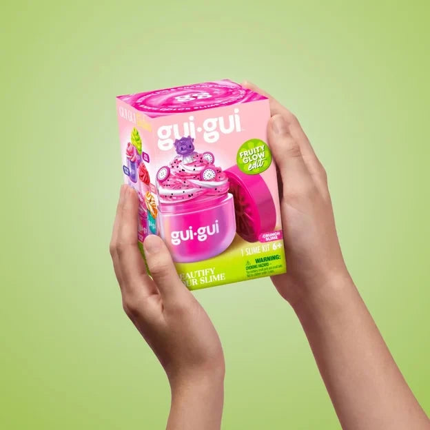 Gui Gui S2 Fruity Glow Single Pack box held in hands with slime tub shown on the packaging
