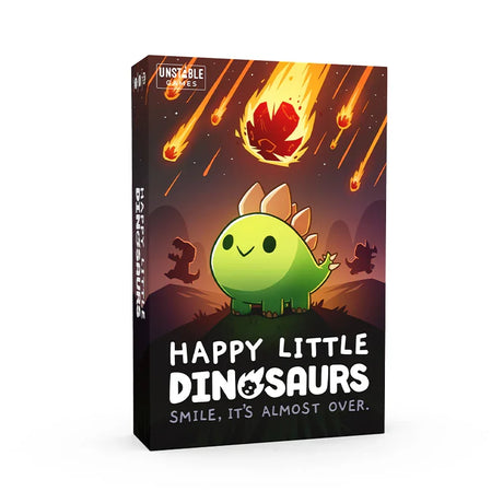 Happy Little Dinosaurs game box with cartoon dinosaur and falling meteors – Ireland