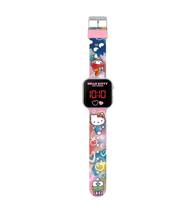 Product image of Hello Kitty & Friends LED watch showing pink strap and LED dial in Ireland.