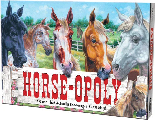 Horse Opoly board game box featuring horse breed illustrations in Ireland