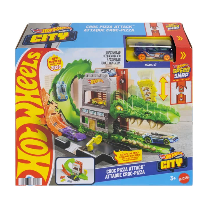 Hot Wheels City Croc Pizza Attack playset in retail packaging