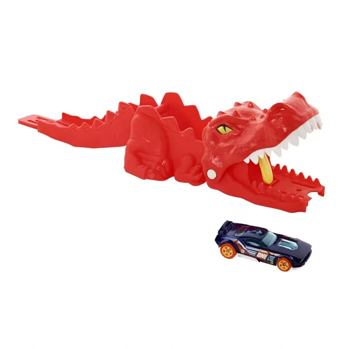 Hot Wheels City Nemesis Launcher Assortment showing red jawed launcher with blue Hot Wheels car